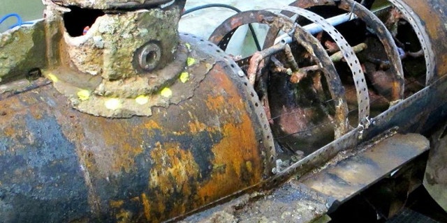 The Confederate submarine H.L. Hunley is seen at conservation lab in North Charleston, S.C., on Jan. 27, 2015 photo.