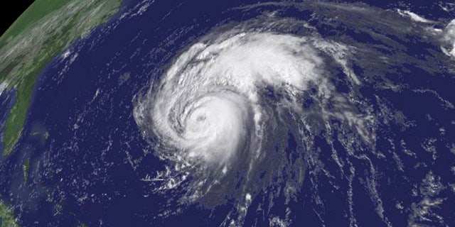 Hurricane Bill hovers 820 miles southeast of Cape Hatteras, North Carolina, on August 21, 2009. Bill was a category 3 hurricane with 115 MPH winds at the time.