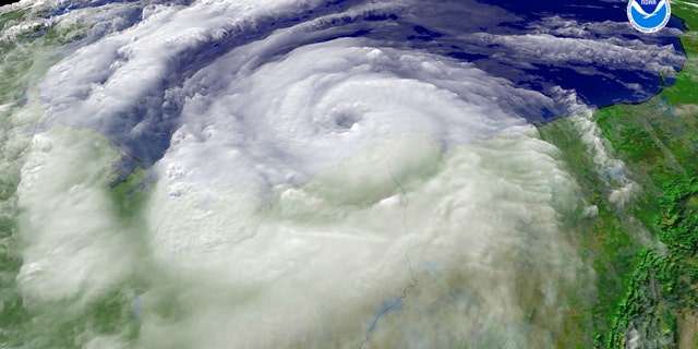 National Oceanographic and Atmospheric Agency satellites capture Hurricane Dolly from outer space on July 23, 2008.