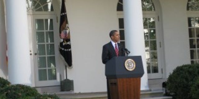 President Obama speaking in the Rose Garden (Photo by Eve Zibel)
