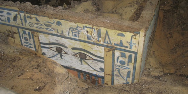 The coffin of Sattjeni in her tomb.