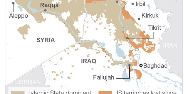 Map shows the spread of the Islamic State across.; 2c x 4 inches; 96.3 mm x 101 mm;