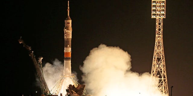 May 28, 2013: The Soyuz-FG rocket booster with Soyuz TMA-09M space ship carrying a new crew to the International Space Station, ISS, blasts off at the Russian leased Baikonur cosmodrome, Kazakhstan.