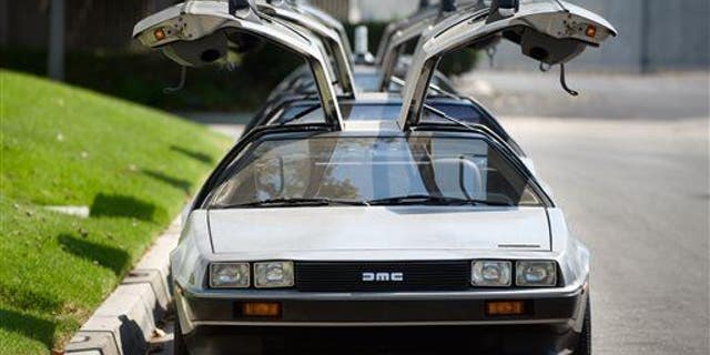 This photo shows DeLoreans parked outside The DeLorean Motor Company in Huntington Beach, Calif.