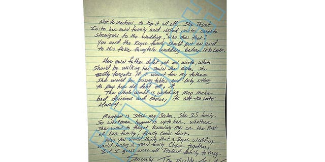 Thomas Markle Jr.'s handwritten letter to Prince Harry.