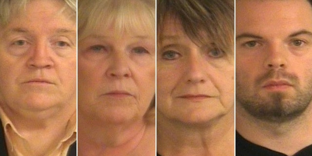 From left, Butch Morgan, Pam Brunette, Beverly Shelton and Dustin Blythe were charged April 2, 2012, in an election fraud case from the 2008 Indiana Democratic primary.