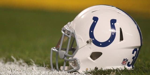 Dec 6, 2015; Pittsburgh, PA, USA; An Indianapolis Colts helmet sits on the field before the Pittsburgh Steelers host the Colts at Heinz Field. The Steelers won 45-10. Mandatory Credit: Charles LeClaire-USA TODAY Sports