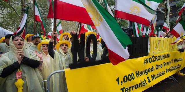 Rallies like this one, by an Iranian opposition group outside UN headquarters, are a magnet for spies.