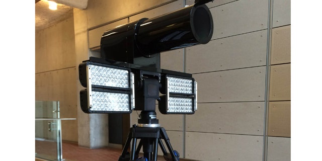 This photo shows the long-range iris camera developed by researchers at Carnegie Mellon.