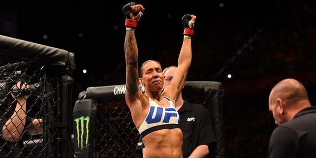 ROTTERDAM, NETHERLANDS - MAY 08: Germaine de Randamie prepares to enter the Octagon before facing Anna Elmose in their women's bantamweight bout during the UFC Fight Night event at Ahoy Rotterdam on May 8, 2016 in Rotterdam, Netherlands. (Photo by Josh Hedges/Zuffa LLC/Zuffa LLC via Getty Images)