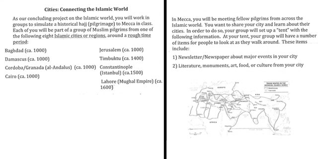 An assignment give to ninth graders at a public school in Newton, Massachusetts asking them to “go on an imaginary hajj.”
