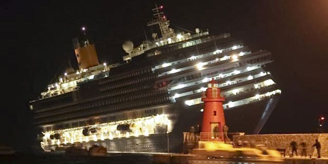 January 14, 2012: The luxury cruise ship Costa Concordia leans after it ran aground off the coast of Isola del Giglio island, Italy, gashing open the hull and forcing some 4,200 people aboard to evacuate aboard lifeboats to the nearby Isola del Giglio island.