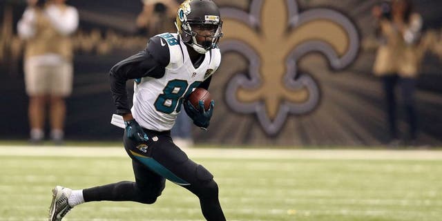 Dec 27, 2015; New Orleans, LA, USA; Jacksonville Jaguars wide receiver Allen Hurns (88) runs after a catch against the New Orleans Saints during the first quarter at the Mercedes-Benz Superdome. Mandatory Credit: Chuck Cook-USA TODAY Sports