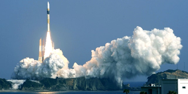 Dec. 12, 2011: An H-2A rocket carrying a radar satellite lifts off from the Tanegashima Space Center in Tanegashima, Kagoshima Prefecture, southwestern Japan. Japan has successfully launched the intelligence-gathering satellite, its second this year.