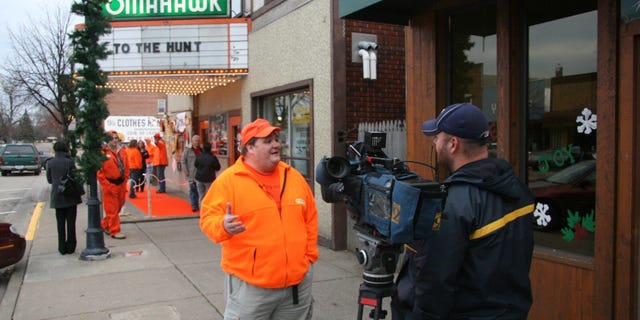 Jay Leggett gives an interview Nov. 18, 2010, outside the premiere of his documentary "To the Hunt" in Tomahawk, Wis.