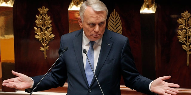 Sept. 4, 2013: France's Prime Minister Jean Marc Ayrault delivers a speech at the National Assembly in Paris. Ayrault addressed parliament during a debate to rally support for a military strike again Syria. The U.S. and France accuse Assad's Syrian government of using chemical weapons in an Aug. 21 attack on rebel-held suburbs of Damascus that killed hundreds.