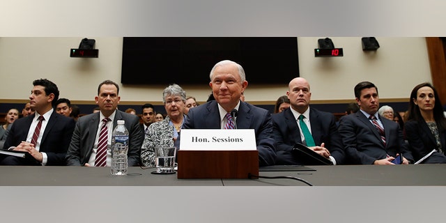 Attorney General Jeff Sessions listens at the beginning of a hearing before the House Judiciary Committee on Capitol Hill, Tuesday, Nov. 14, 2017 in Washington. (AP Photo/Alex Brandon)