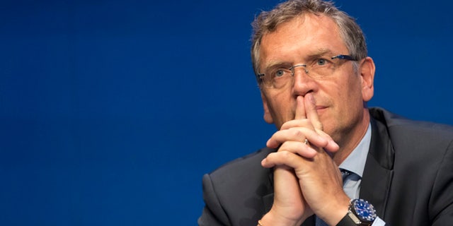 ZURICH, SWITZERLAND - MAY 30: Jerome Valcke, FIFA secretary general, attends th the FIFA Post Congress Week Press Conference at the Home of FIFA on May 30, 2015 in Zurich, Switzerland. (Photo by Alessandro Della Bella/Getty Images)
