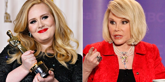 Adele, left, Joan Rivers, right.