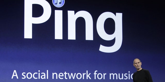 Apple CEO Steve Jobs unveils Ping, a social network for music, at a news conference in San Francisco, Wednesday, Sept. 1, 2010.