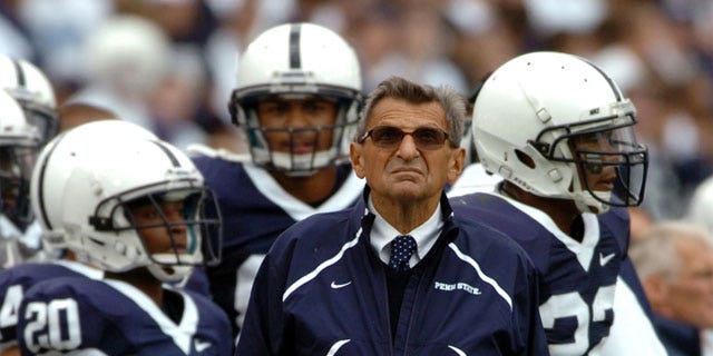 This Sept. 4, 2010 photo shows Penn State head football coach Joe Paterno on the sideline during a game against Youngstown State at Beaver Stadium in State College, Pa.