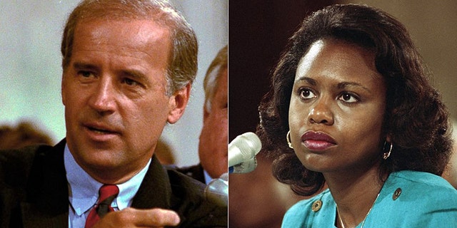 Former Vice President Joe Biden,left, served as chairman of the Senate Judiciary Committee in 1991 when Anita Hill, right, testified allegations of sexual misconduct by then-Supreme Court nominee Judge Clarence Thomas.(Associated Press)