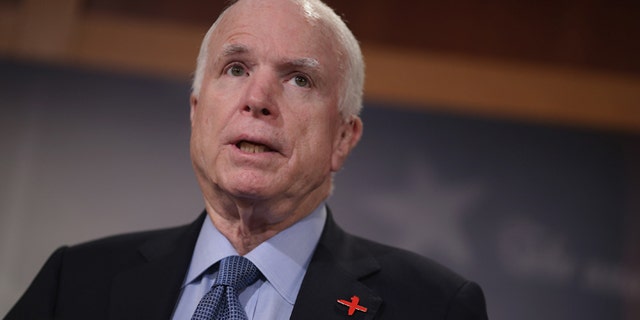 WASHINGTON, DC - FEBRUARY 24: Senate Armed Services Committee Chairman John McCain (R-AZ) speaks at a news conference at the U.S. Capitol February 24, 2016 in Washington, DC. (Photo by Chip Somodevilla/Getty Images)