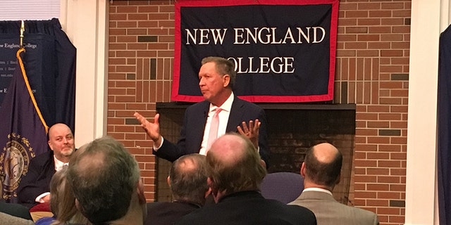 Kasich delivered a speech at New England College, saying, "I am trying to be a voice that brings about stability and objectivity in our country."