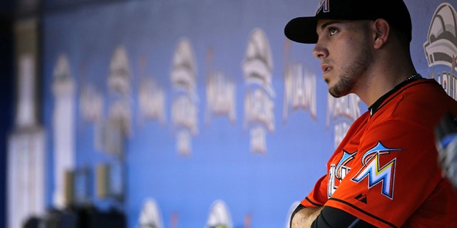 MIAMI, FL - JULY 02:  Jose Fernandez #16 of the Miami Marlins looks on during a game against the San Francisco Giants at Marlins Park on July 2, 2015 in Miami, Florida.  (Photo by Mike Ehrmann/Getty Images)