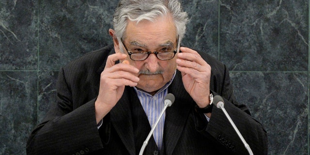NEW YORK, NY - SEPTEMBER 24: Uruguayan President Jose Mujica addresses the U.N. General Assembly on September 24, 2013 in New York City. Over 120 prime ministers, presidents and monarchs are gathering this week for the annual meeting at the temporary General Assembly Hall at the U.N. headquarters while the General Assembly Building is closed for renovations. (Photo by Justin Lane-Pool/Getty Images)