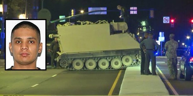 A 60-mile chase involving an armored personnel carrier came to an end in Richmond on Tuesday. Joshua Philip Yabut was arrested for driving under the influence of drugs in addition to being charged with felony counts of eluding police and unauthorized use of a vehicle, police said.
