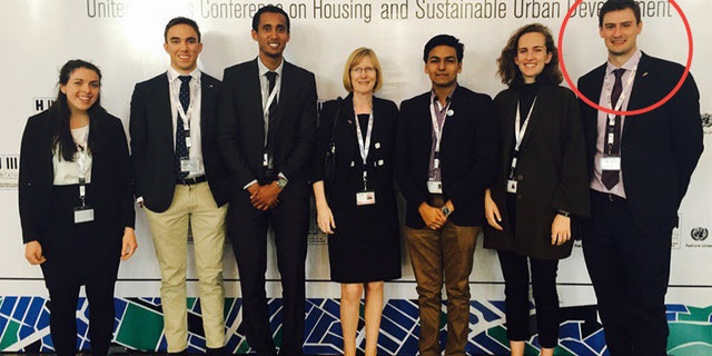 Photo believed to show Australian diplomat Julian Simpson (circled) at a sustainable development conference in Ecuador.