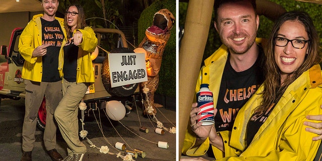 A "Jurassic Park" obsessed couple broke the record for most consecutive rises at Universal Studios...and got engaged during the process.