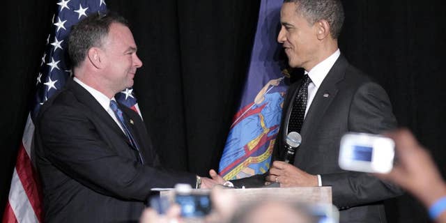 DNC Chairman Tim Kaine with President Obama in New York on Tuesday