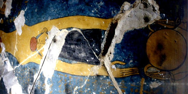 Painted ceiling of Karakhamun's burial chamber. This scene depicts the sky goddess, Nut.