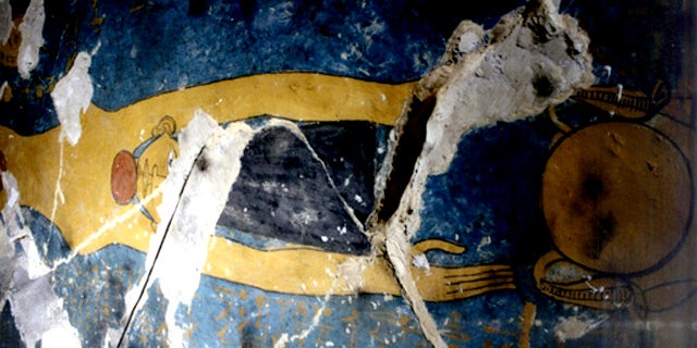 Painted ceiling of Karakhamun's burial chamber. This scene depicts the sky goddess, Nut.