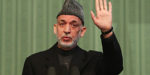 Jan. 25, 2014: Afghan President Hamid Karzai speaks during a press conference at the presidential palace in Kabul, Afghanistan.