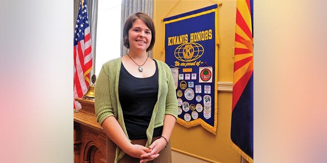 In this May 30, 2013, photo, Kayla Mueller is shown after speaking to a group in Prescott, Ariz. A statement that appeared on a militant website commonly used by the Islamic State group claimed that Mueller was killed in a Jordanian airstrike on Friday, Feb. 6, 2015, on the outskirts of the northern Syrian city of Raqqa, the militant group's main stronghold. The IS statement could not be independently verified. (AP Photo/The Daily Courier, Matt Hinshaw) MANDATORY CREDIT