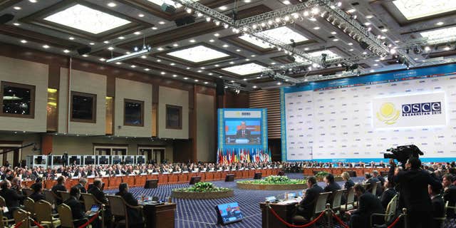 Dec. 1: General view of the OSCE (Organization for Security and Cooperation in Europe) meeting on in Astana, Kazakhstan.