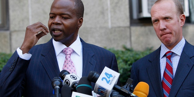July 1: Kenneth Thompson, left, and Douglas Wigdor speak to reporters outside New York Supreme court.