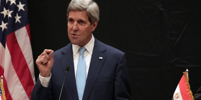 June 22, 2014: Secretary of State John Kerry at a joint news conference with Egyptian Foreign Minister Sameh Shoukry, in Cairo, Egypt.
