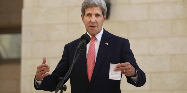 Nov. 6, 2013: U.S. Secretary of State Kerry speaks to the media after his meeting with Palestinian President Mahmoud Abbas, in the West Bank city of Bethlehem.