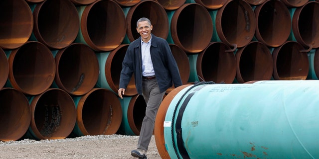 President Obama arriving at the TransCanada Stillwater Pipe Yard in Cushing, Okla. on March 22, 2012.