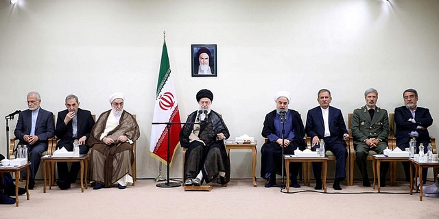 Iranian President Hassan Rouhani and his cabinet meet the Supreme Leader Ayatollah Ali Khamenei in Tehran.