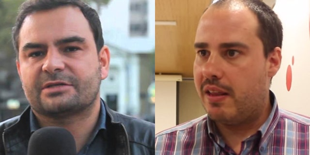 A photo composite of Angel Sastre (R) and Antonio Pampliega (L), two of the three Spanish journalists kidnapped in Aleppo, Syria.