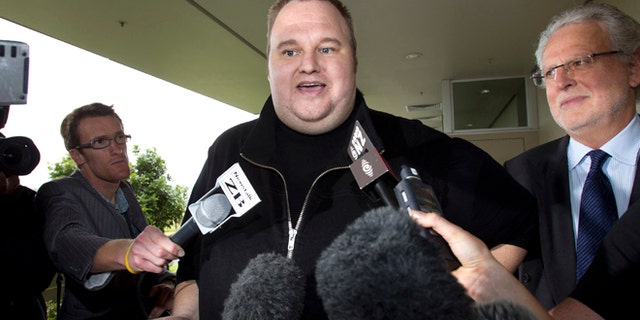 Feb. 22, 2012: Kim Dotcom, the founder of the file-sharing website Megaupload, comments after he was granted bail and released in Auckland, New Zealand. In a move bound to provoke U.S. prosecutors and entertainment executives, Dotcom is planning to offer a new online music service and a replacement of his shuttered website by years end.