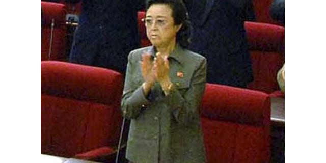 FILE - In this Sept. 28, 2010 file photo released by Korean Central News Agency via Korea News Service, Kim Kyong Hui, front row center, the aunt of North Korean leader Kim Jong Un, claps hands with other delegates during the ruling Workers' Party representatives meeting in Pyongyang, North Korea. (AP/KCNA/KNS)
