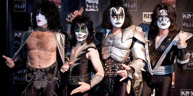 Paul Stanley, Eric Singer, Gene Simmons and Tommy Thayer (L-R) of the U.S. rock group KISS pose for photographers at the Koenig-Pilsener-Arena in Oberhausen, May 8, 2008. On Wednesday, the group announced their farewell tour, 'End of the Road.'