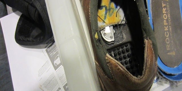 This photo, released by the TSA, shows the knife that security officials found Sunday inside the lining of a man's shoe at Detroit Metropolitan Wayne County Airport. The man's name has not yet been released.