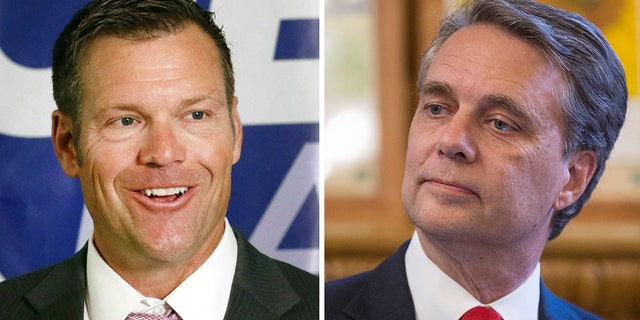 Kansas Secretary of State Kris Kobach (left) won the state's Republican gubernatorial primary after Gov. Jeff Colyer (right) conceded a week after their neck-and-neck finish threatened to send the race to a recount.